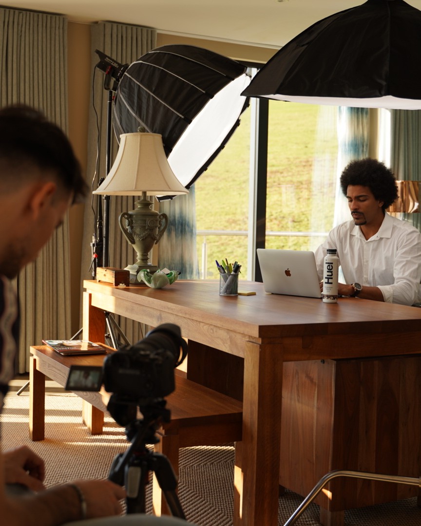 Behind the scenes on a studio shoot with professional lighting
